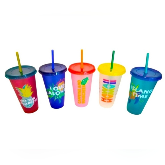 NIB, 24oz Starbucks 2020 Hawaii Reusable Cold Cups w/staws 5 ct. - Picture 1 of 8